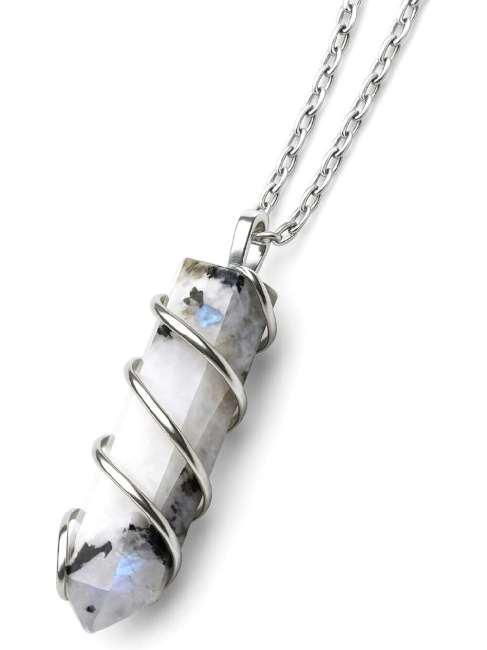 Rainbow Moonstone Healing Crystal Necklace - Lunar Pendant for Balance